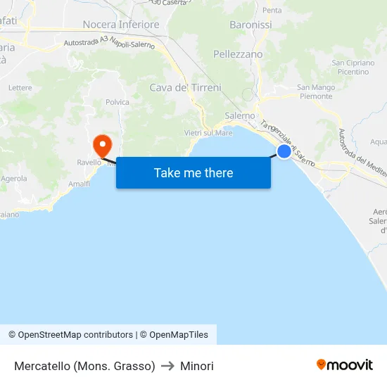 Mercatello (Monsignor Grasso) to Minori map