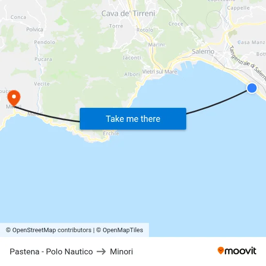 Pastena - Nautical Center to Minori map