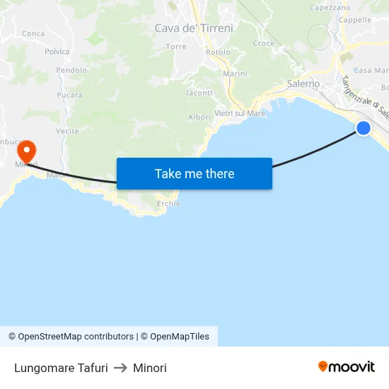 Tafuri Waterfront to Minori map