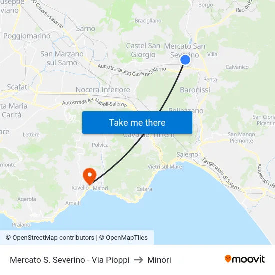 Mercato S. Severino - Pioppi Street to Minori map