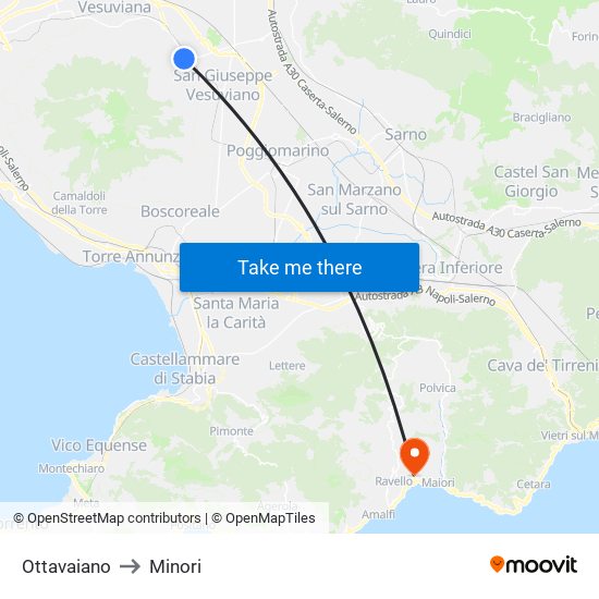 Ottavaiano to Minori map