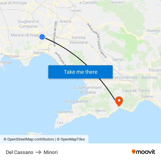 Del Cassano to Minori map