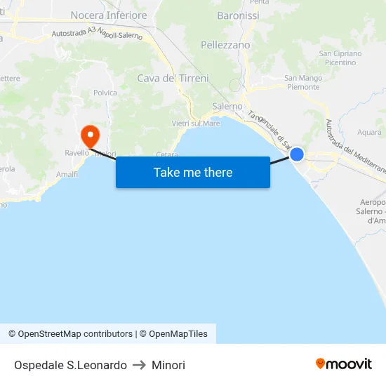 San Leonardo Hospital to Minori map