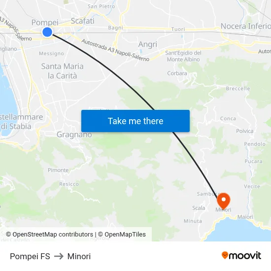 Pompei Station to Minori map