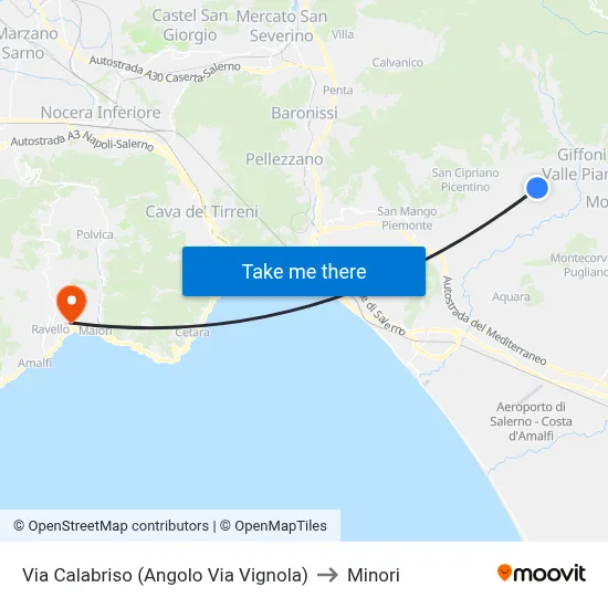 Via Calabriso (Corner of Via Vignola) to Minori map