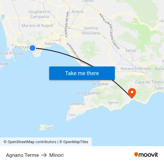 Agnano Thermal Baths to Minori map
