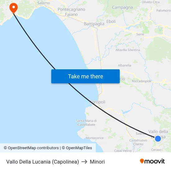 Vallo Della Lucania (Terminal) to Minori map