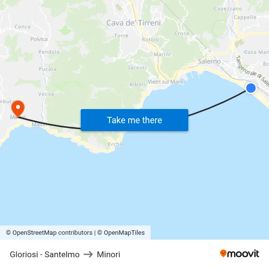 Gloriosi - Santelmo to Minori map