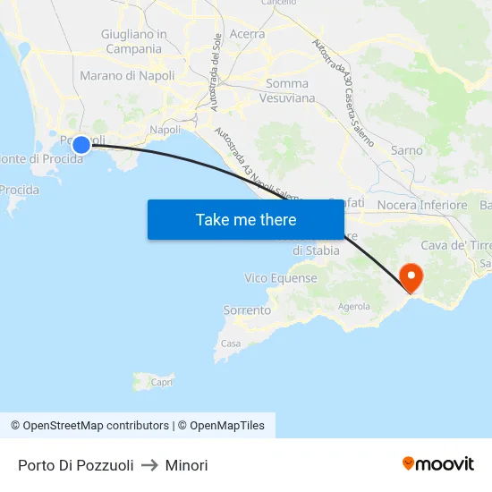 Port of Pozzuoli to Minori map