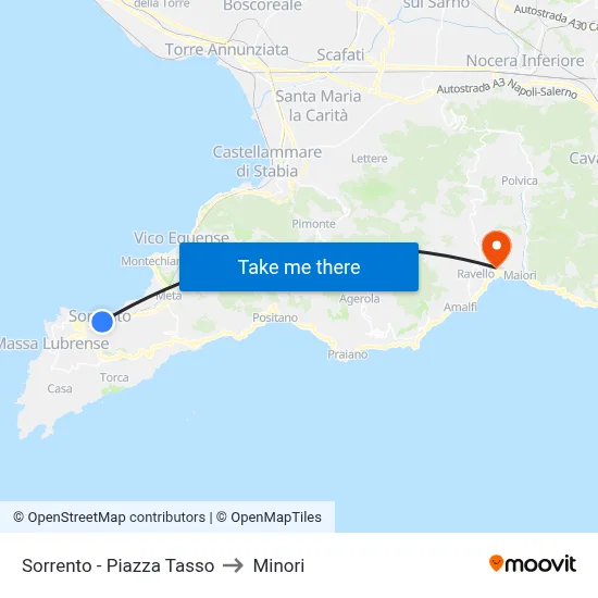 Sorrento - Piazza Tasso to Minori map