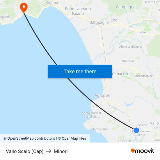 Vallo Station (Terminal) to Minori map