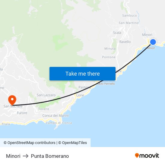 Minori to Punta Bomerano map