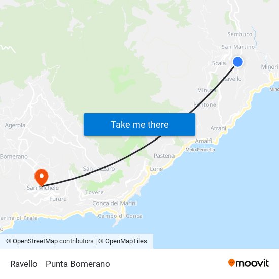 Ravello to Punta Bomerano map