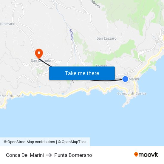 Conca Dei Marini to Punta Bomerano map