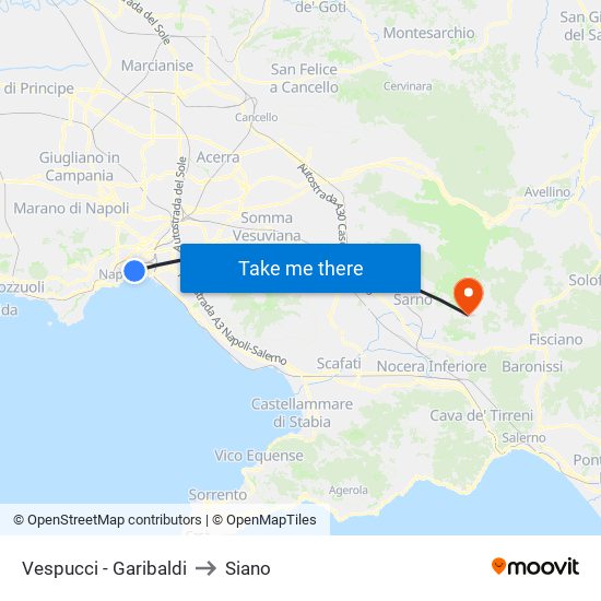 Vespucci - Garibaldi to Siano map