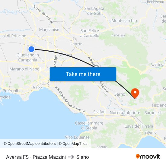 Aversa FS - Piazza Mazzini to Siano map