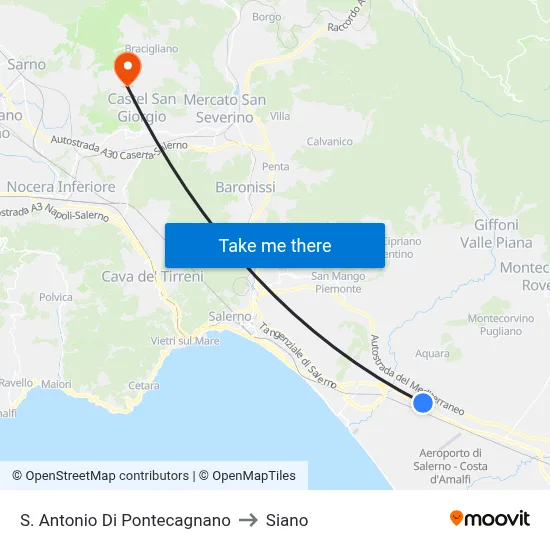 St. Anthony of Pontecagnano to Siano map