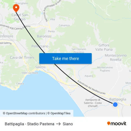 Battipaglia - Pastena Stadium to Siano map