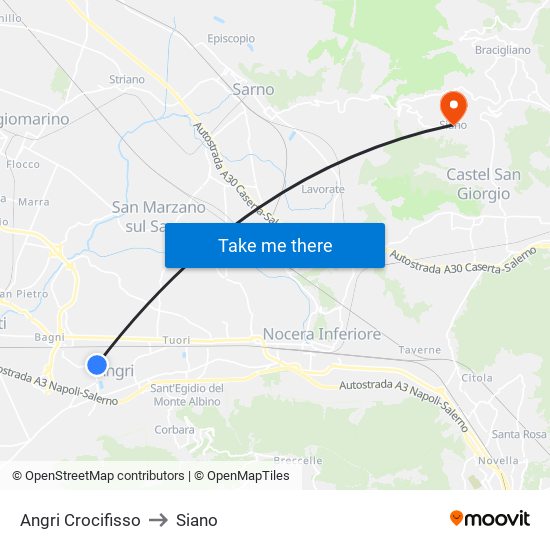 Angri Crocifisso to Siano map
