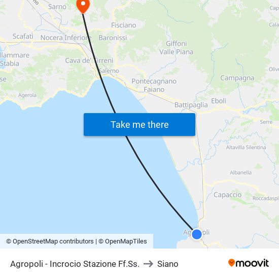 Agropoli - Incrocio Stazione Ff.Ss. to Siano map