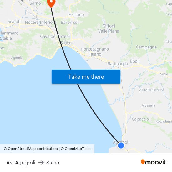 Asl Agropoli to Siano map