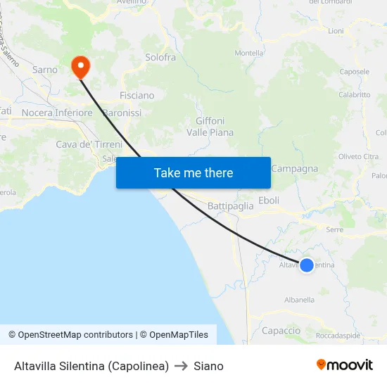 Altavilla Silentina (Terminal) to Siano map