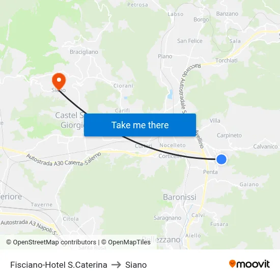 Fisciano-Hotel S.Caterina to Siano map