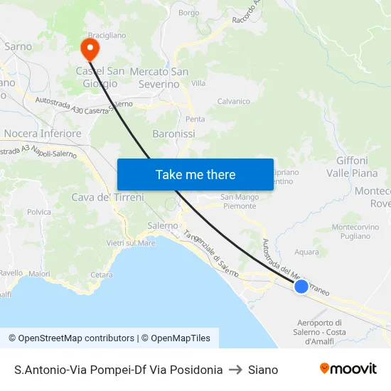 St. Antonio-Pompei Road-Posidonia Road to Siano map