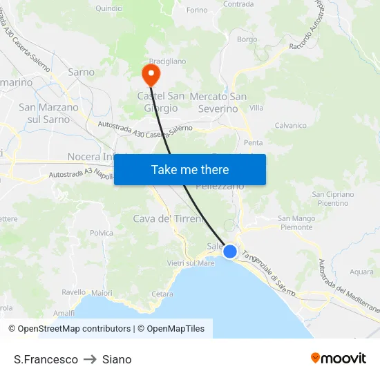 S.Francesco to Siano map