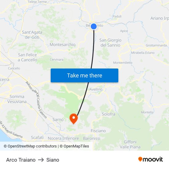 Arco Traiano to Siano map