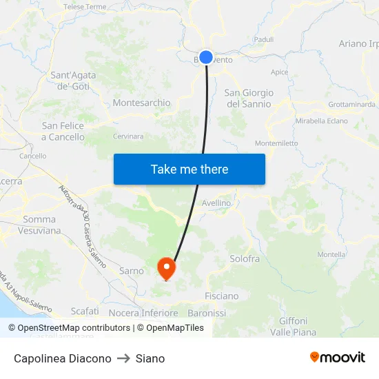 Diacono Terminal to Siano map