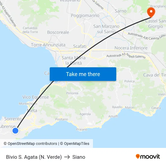 Bivio S. Agata (N. Verde) to Siano map