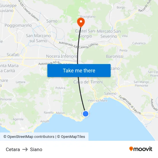 Cetara to Siano map