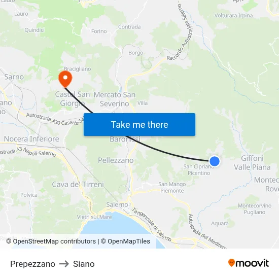 Prepezzano to Siano map