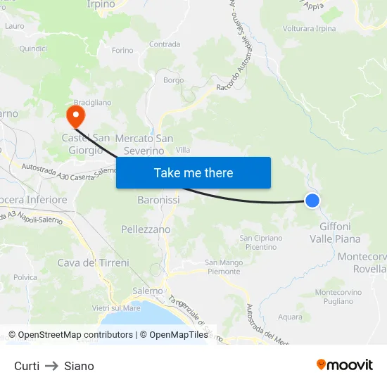 Curti to Siano map