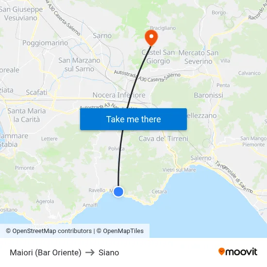 Maiori (Bar Oriente) to Siano map