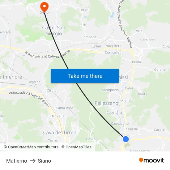 Matierno to Siano map