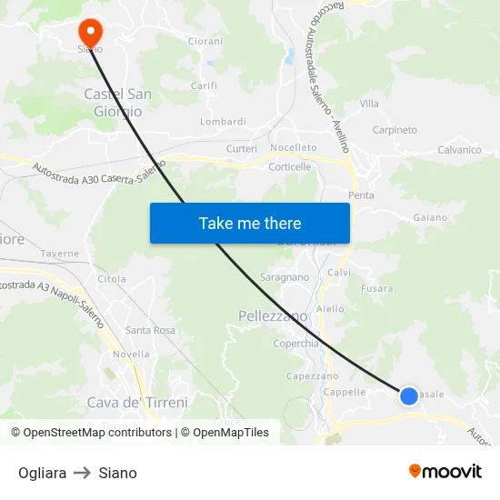 Ogliara to Siano map