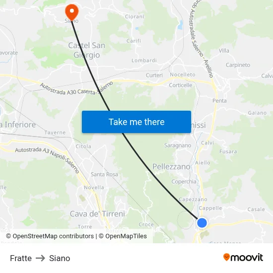 Fratte to Siano map