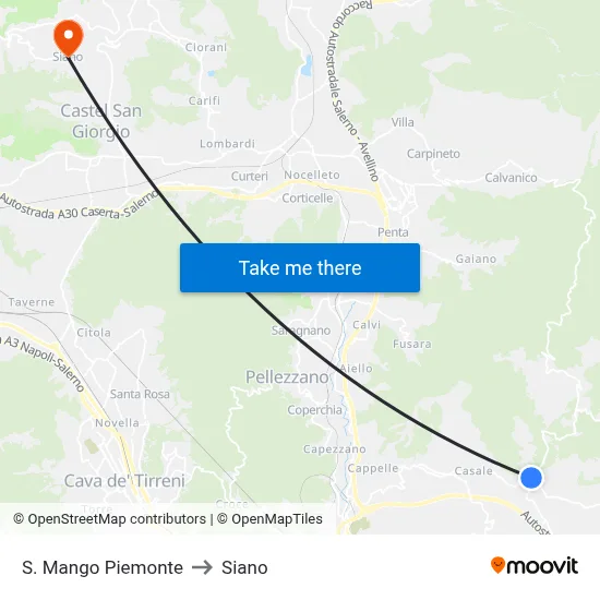 S. Mango Piemonte to Siano map