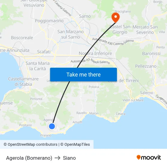 Agerola (Bomerano) to Siano map