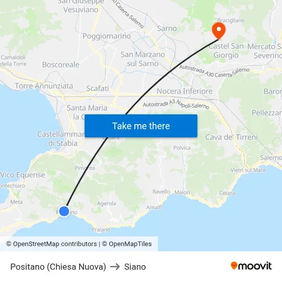 Positano (New Church) to Siano map