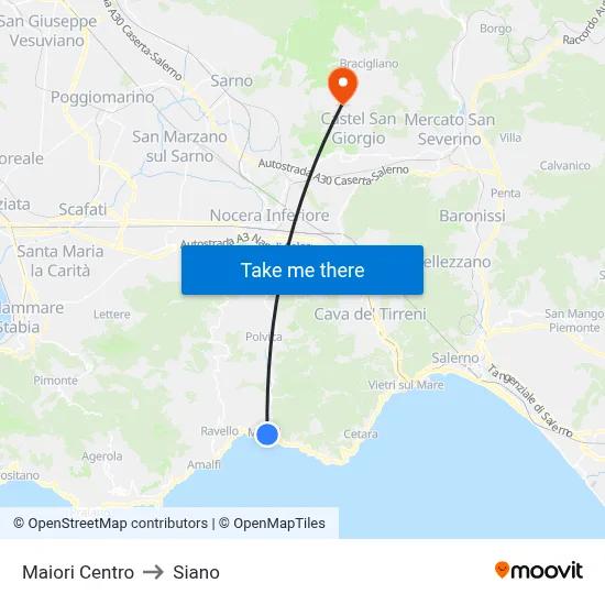 Maiori Center to Siano map