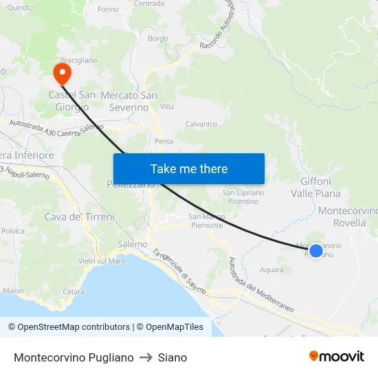 Montecorvino Pugliano to Siano map