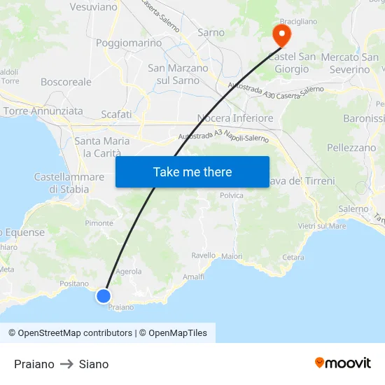 Praiano to Siano map