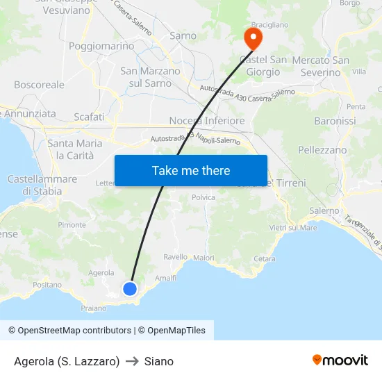 Agerola (St. Lazarus) to Siano map