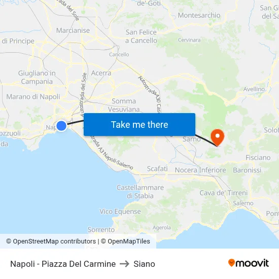 Naples - Carmine Square to Siano map