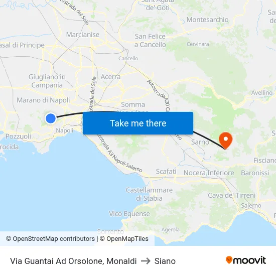 Via Guantai Ad Orsolone, Monaldi to Siano map