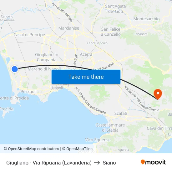 Giugliano - Via Ripuaria (Lavanderia) to Siano map