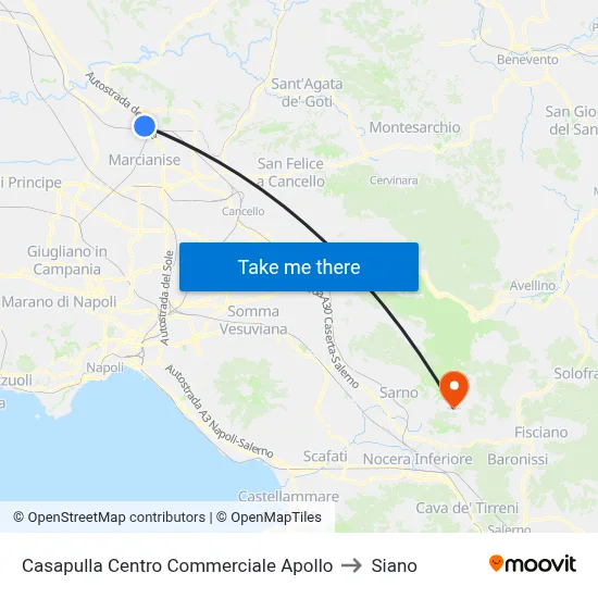 Casapulla Apollo Shopping Center to Siano map